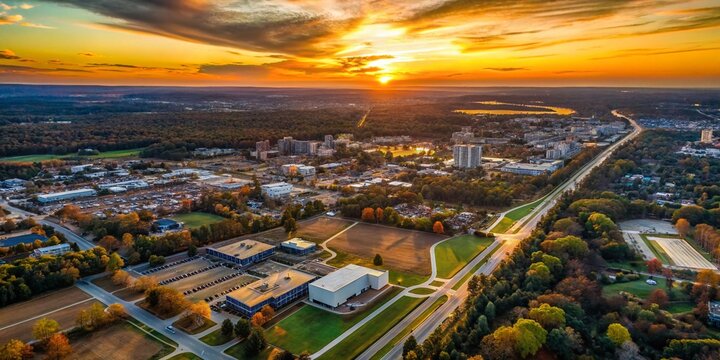 Decatur Georgia Sunset Aerial Drone Photography - DeKalb County Skyline Panorama