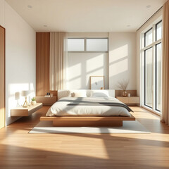 Modern luxury bedroom interior in minimal scandinavian style