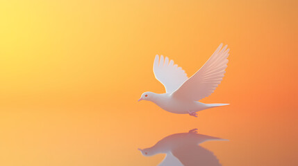 Minimalist 3d dove flying, bright, isolated background, symbol of peace and leadership, text space. Peace - River. Illustration