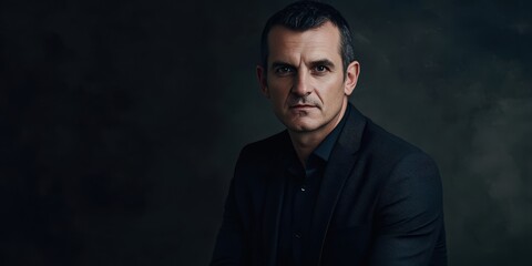 Fototapeta premium Confident Man in Formal Attire Against a Dark Background