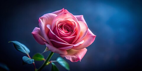Fototapeta premium Delicate Pink Rose Bloom, Tilt-Shift Macro Photography, Dark Background, Elegant Petals