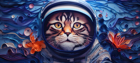 paper quilling cat astronaut, ai generative