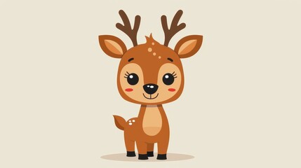 Fototapeta premium Delightful baby deer illustration perfect for nursery decor, cards, and wallpapers in soothing beige tones for a calming space.