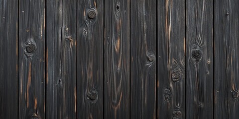 Fototapeta premium Charred wooden planks with prominent woodgrain and knot details