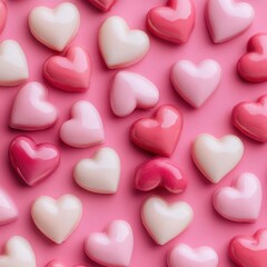 Obraz premium Delightfully Sweet Romantic Valentine's Day Border Adorned with Charming Heart Candies Set Against a Soft, Playful Pink Backdrop Radiating Love and Joy