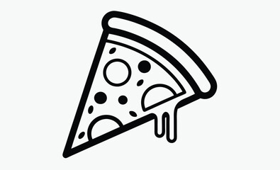 Pizza slice silhouette, melted cheese icon, black vector illustration