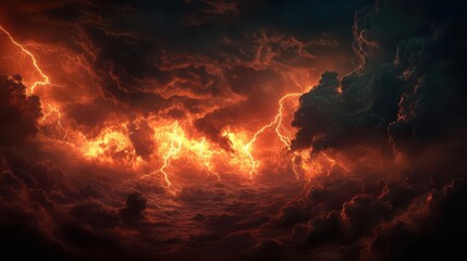 Dramatic Apocalyptic Hell Realm with Fierce Lightning Strikes Under a Turbulent Sky Foretelling Judgement Day and Eternal Damnation