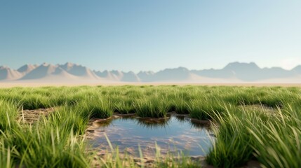 Fototapeta premium Immerse yourself in nature with this stunning desert landscape wallpaper featuring a serene lake, perfect for World Environment Day 22.