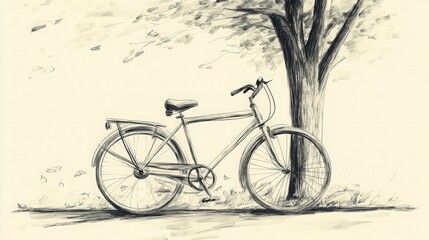 Obraz premium Serene Bike Ride: An Artistic Rendering of Bicycle Parked by a Tree