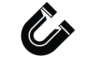 Magnet silhouette, horseshoe magnet icon, black vector illustration