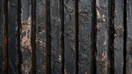 Fototapeta premium Dark Vertical Wooden Planks Covered In Tar