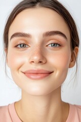 Obraz premium Smiling Young Woman with Glitter Makeup and Freckles