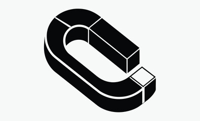 Magnet silhouette, horseshoe magnet icon, black vector illustration