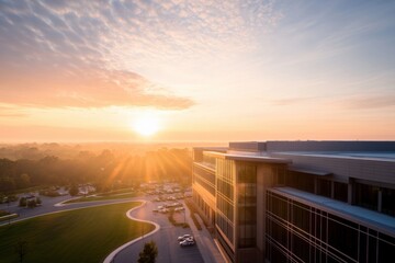 Fototapeta premium sunrise over a modern building