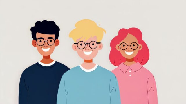 Three friends laugh and enjoy a moment together in a vibrant, flat vector design, celebrating friendship and joy.