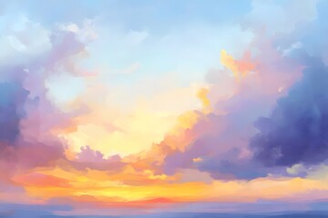 Stunning Sunset Sky Painting,  Vibrant Colors and Dreamy Cloudscape