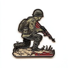 Fototapeta premium enamel pin world war art, flat white background