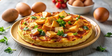 Delicious Spanish Tortilla Tapa: Rustic Potatoes & Eggs on White