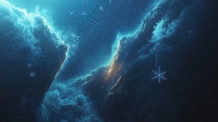 Obraz premium Nebula Galaxy with Winter Snowflakes Cosmic Sky Fantasy Art Concept