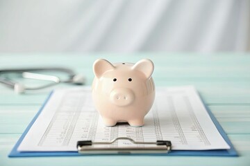 Piggy bank sitting on financial documents, symbolizing savings and financial planning