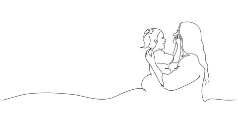 Line art illustration of mother and kid, Happy mother's day vector illustration. mom and daughter.