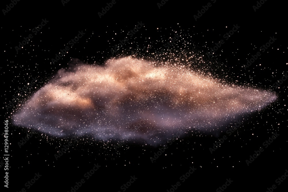 Poster a cosmic cloud of shimmering dust and gas explodes across a transparent background, resembling a neb