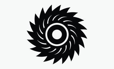 Circular saw blade silhouette, cutting tool icon, black vector illustration