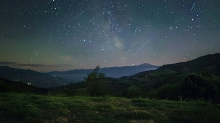 A time-lapse of a starry sky with stars moving in streaks, capturing the rotation of the Earth and the passage of time in a cosmic setting.