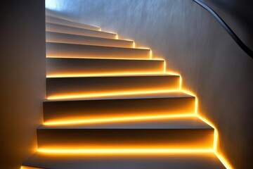 Ethereal Radiance A Grand Lighted Staircase Cascading Through a Modern Architectural Space with a Dreamlike Glow