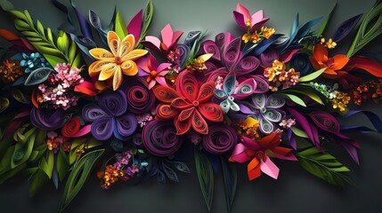 Obraz premium Lush bouquet of vibrant paper flowers created with intricate quilling technique