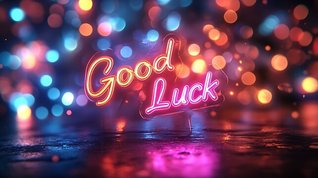 Neon Good Luck Sign Night Scene