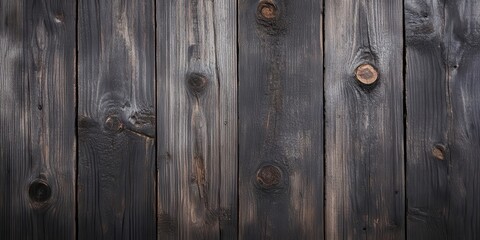 Fototapeta premium Dark gray weathered wooden planks with knots are visible