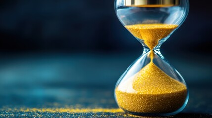 A stylish hourglass with golden sand flowing, marking the transition to the year
