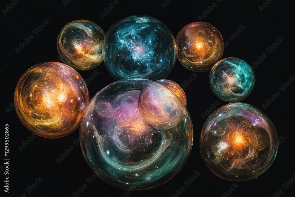 Aufkleber cosmic spheres swirling with nebulae and stardust, creating a vibrant and ethereal display.