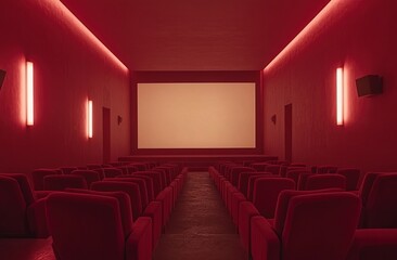 Fototapeta premium Empty Red Movie Theater with Blank Screen