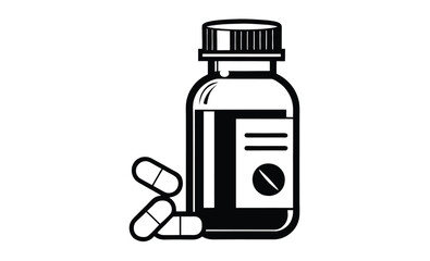Medicine bottle silhouette, pills icon, pharmaceutical vector illustration