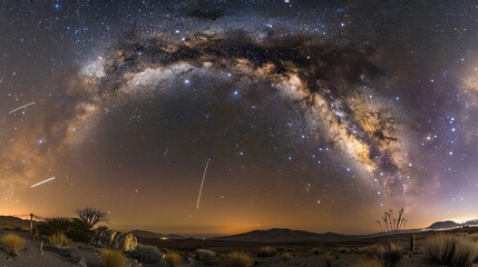 A time-lapse of a starry sky with stars moving in streaks, capturing the rotation of the Earth and the passage of time in a cosmic setting.