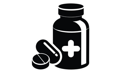 Medicine bottle silhouette, pills icon, pharmaceutical vector illustration