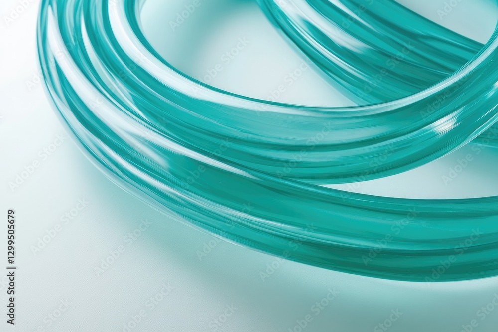 Poster abstract image of teal, translucent tubes swirling in a dynamic composition.