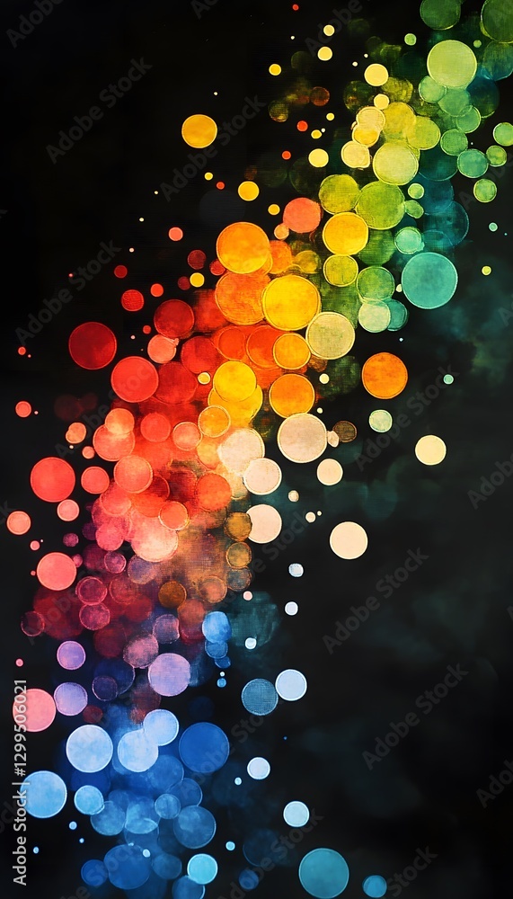Poster colorful bokeh circles arranged along a diagonal gradient shape