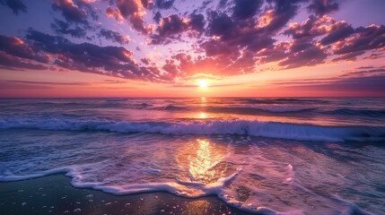 A time-lapse of a sunrise over the ocean, capturing the gradual transition from darkness to light as the sun rises above the horizon.