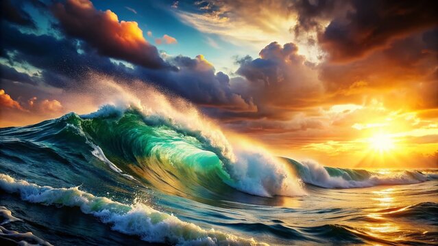 Dramatic Ocean Waves Crashing on the Shore - Copy Space for Text