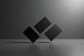 Black geometric shapes arranged on a surface