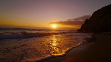 A time-lapse of a sunrise over the ocean, capturing the gradual transition from darkness to light as the sun rises above the horizon.