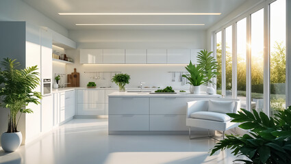 Fototapeta premium Beautiful white kitchen, stylish interior