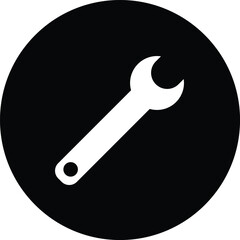 Options setting icon, black circle, white key, isolated on white background. Vector illustration.