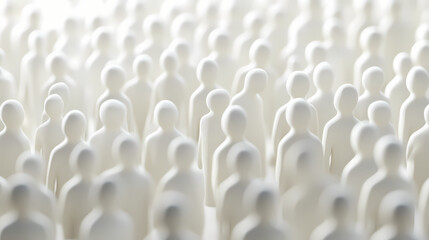 Fototapeta premium A seamless crowd of white figurines representing unity, diversity, and social dynamics in a contemporary digital environment. Harmony - Meadow. Illustration