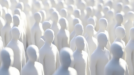 Obraz premium A seamless crowd of white figurines representing unity, diversity, and social dynamics in a contemporary digital environment. Harmony - Meadow. Illustration