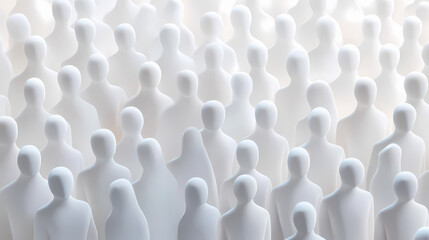 Obraz premium A seamless crowd of white figurines representing unity, diversity, and social dynamics in a contemporary digital environment. Harmony - Meadow. Illustration