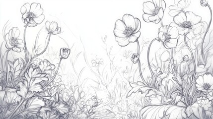 Fototapeta premium Floral drawing with delicate lines creating a dreamlike garden scene